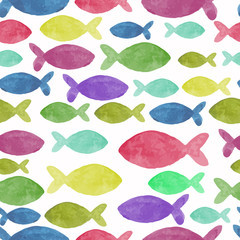 watercolor seamless pattern with fish - 74430333