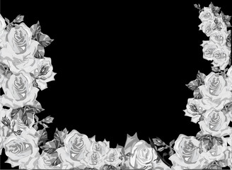 Fototapeta premium frame decorated by grey rose flowers on black