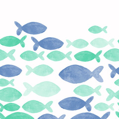 watercolor seamless pattern with fish - 74430383