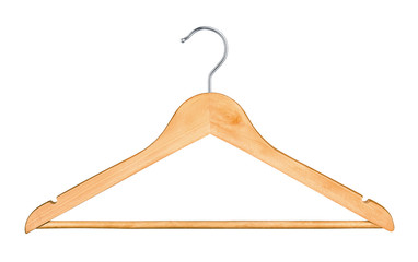 wooden hanger for clothes isolated on white background - obrazy, fototapety, plakaty