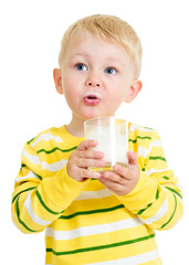 Pretty kid drinking milk from glass