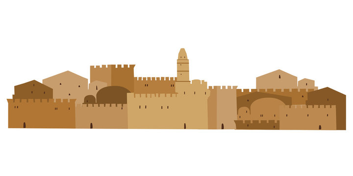 brown city skyline, simple flat design clip art preview