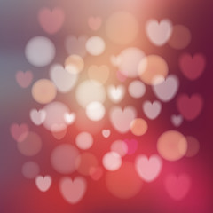Modern abstract background with hearts, bokeh effect, vector