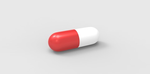 3D red and white medical pill isolated