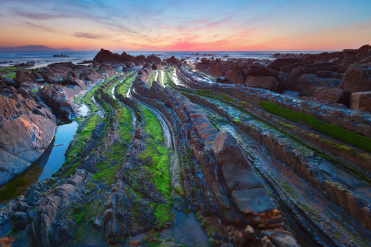 Flysch in the Basque Country beach Barrika, Spain