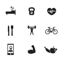 fitness, health flat icons set vector illustration, eps10