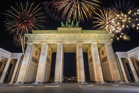 Fireworks Celebration at Berlin Brandenburg Gate, Germany