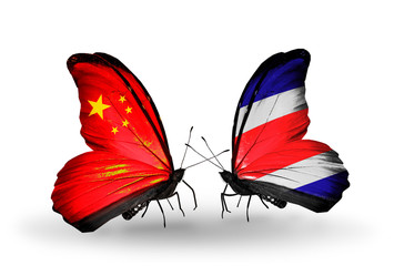 Two butterflies with flags China and Costa Rica