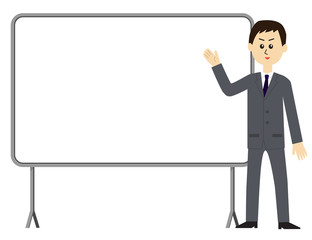 A young male employee and a whiteboard