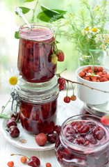 Just brewed jam made from wild strawberry and strawberry