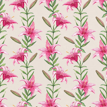 Watercolor pattern with lily flower illustration
