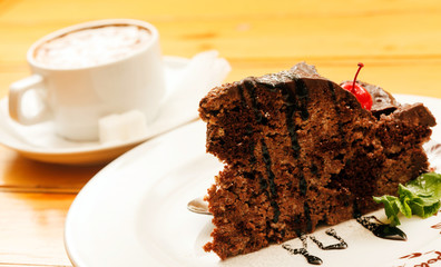 chocolate cake with cappuccino