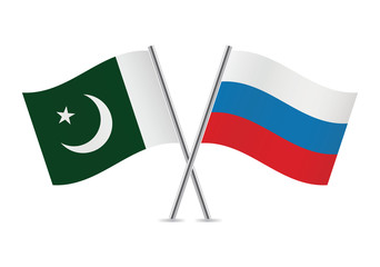 Russian and Pakistan flags. Vector illustration.