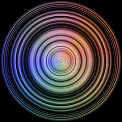 Rainbow colored disc, sphere in black as popular texture