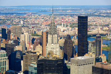 Aerial view of Manhattan urban skyscrapers, New York