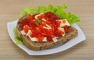 Sandwich with red caviar