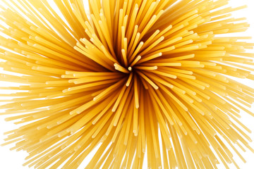 Uncooked pasta spaghetti macaroni isolated on white background