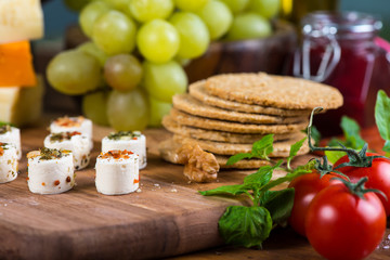 Selection of healthy starters on cheese board