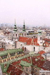 Naklejka premium Vienna rooftops cityscape with snow