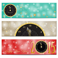 Happy New Year -gold clock and stars