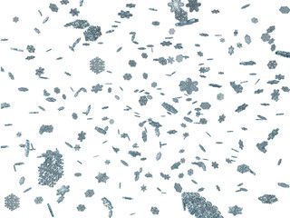 3D falling snowflakes winter background.