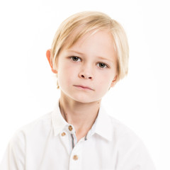 Blond Young Boy Isolated in White SHirt