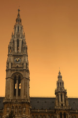 Fototapeta na wymiar Rathausplatz Rathaus Town Hall Vienna with sunset