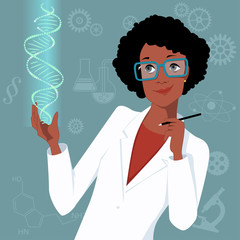 Woman scientist with DNA