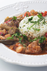 Pork and okra gumbo meal
