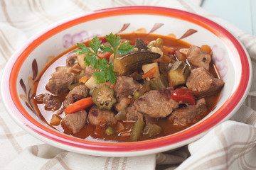 Pork and okra gumbo meal