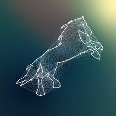 Magic white abstract horse. Connected dots