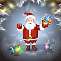 Cute cartoon of a Santa Claus holding a gift box