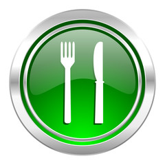 eat icon, green button, restaurant sign