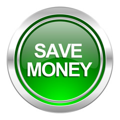 save money icon, green button
