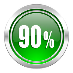 90 percent icon, green button, sale sign