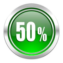 50 percent icon, green button, sale sign