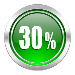 30 percent icon, green button, sale sign