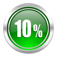 10 percent icon, green button, sale sign