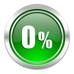 0 percent icon, green button, sale sign