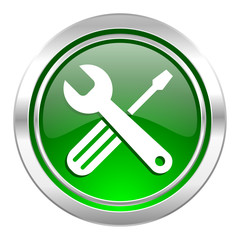 tools icon, green button, service sign