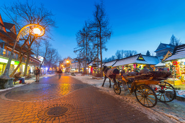 Famous Krupowki street in Zakopane, Poland