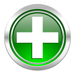 plus icon, green button, cross sign