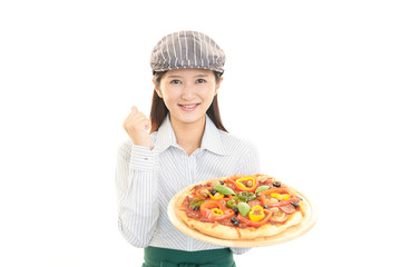 ガッツポーズのウェイトレス