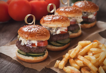 Mini hamburgers with french fries