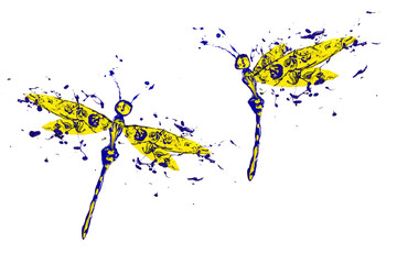 Yellow blue paint made dragonfly set