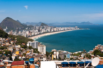 Aerial view of Ipanema Beach and Vidigal Favela in Rio