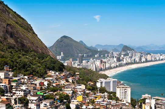 Aerial view of Ipanema Beach and Vidigal Favela in Rio