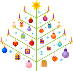 Christmas Tree with Ormanents, Tree Illustration