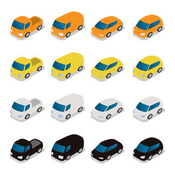 Set of Various Colored Vector Cars, front View