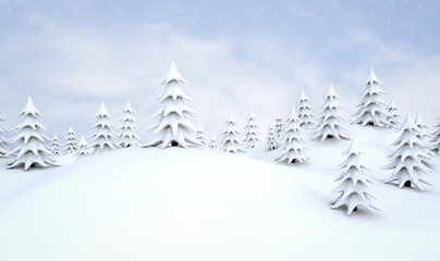 Obraz premium Snow covered winter forest, falling snow